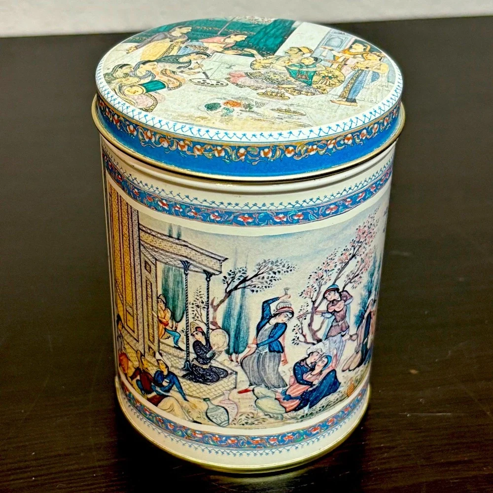 Empty Ben Rickert Decorative Tin - Blue/Silver Rajasthani/Persian Art Design